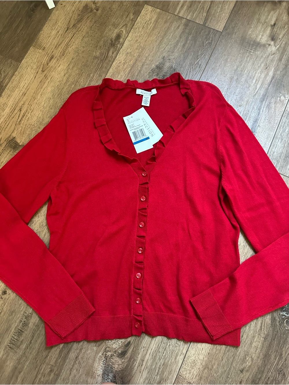 NWT! Kenneth Cole Reaction Cardigan, Red, Holiday, Buttons, Ruffles, XL